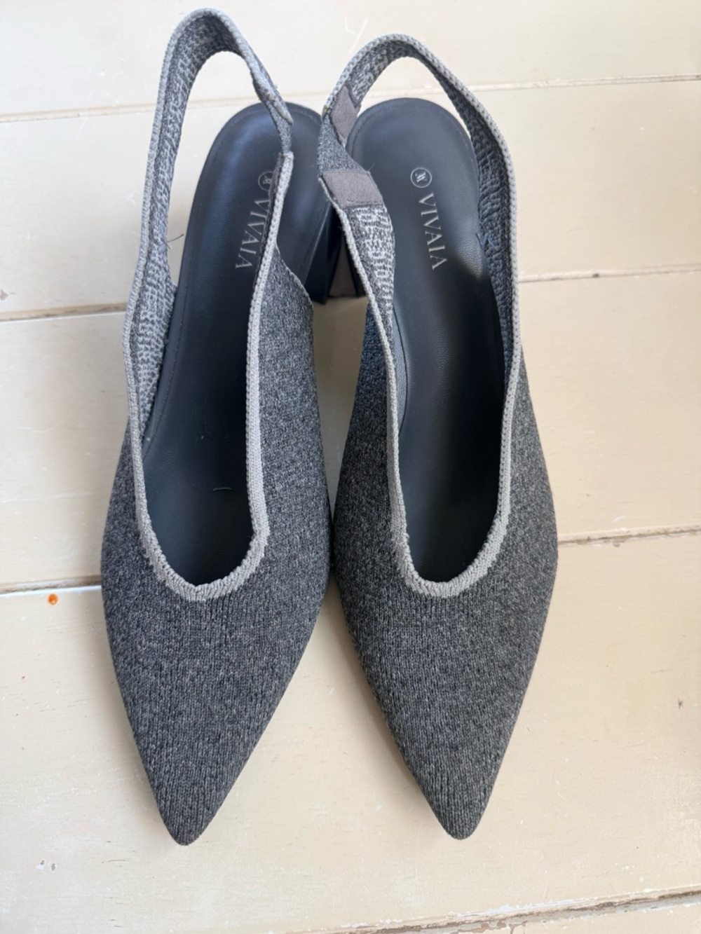 VIVAIA Gray Knit Pointed Slingback Heels
